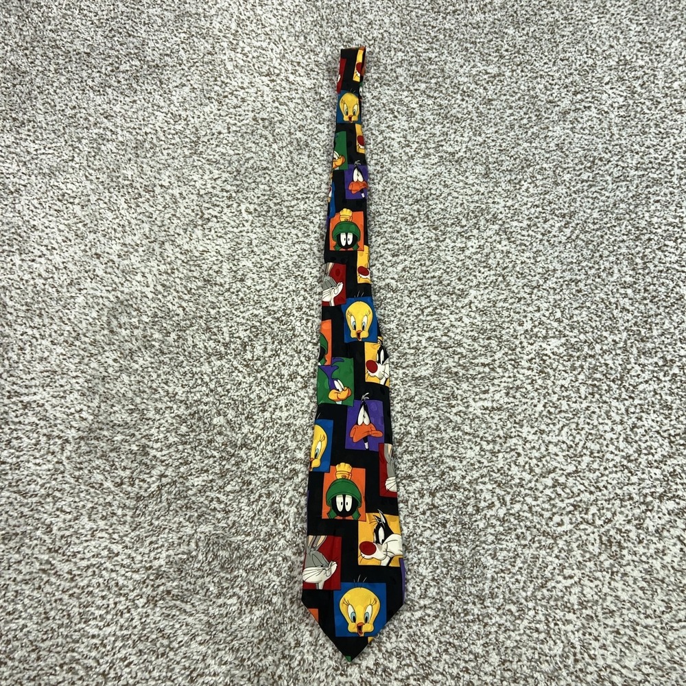 Vintage Looney Tunes Mania Tie Mens One Size Multicolor Cartoon TV Necktie 90s‎